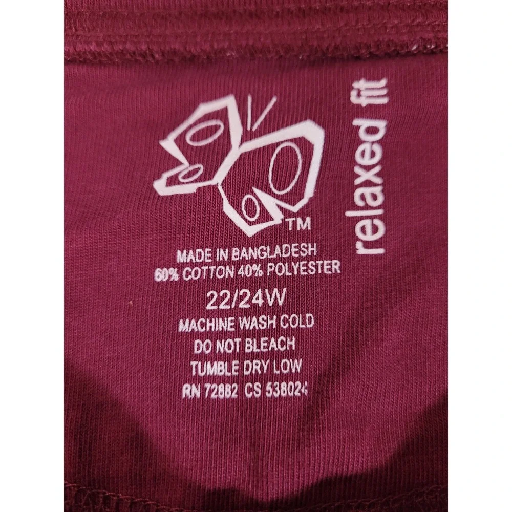 Just My Size Henley Top Womens 22/24W Burgundy Floral Ribbed‎ Long Sleeve